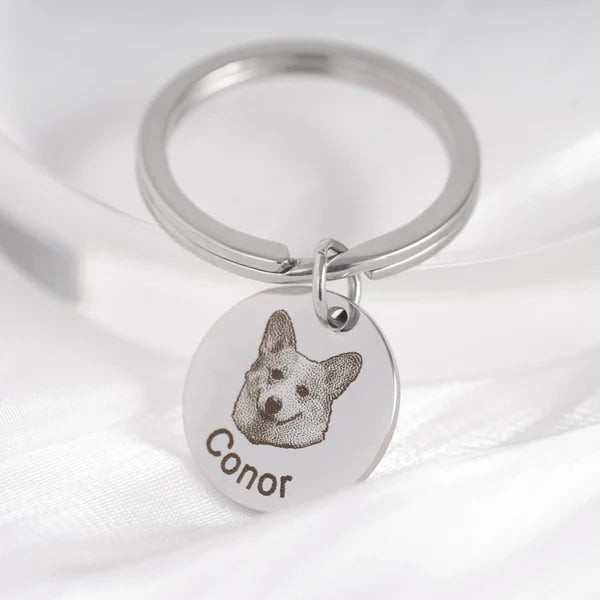 Custom Dog Keychain: Dog's Photo & Name Engraved