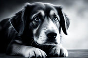 Sad dog, black and white