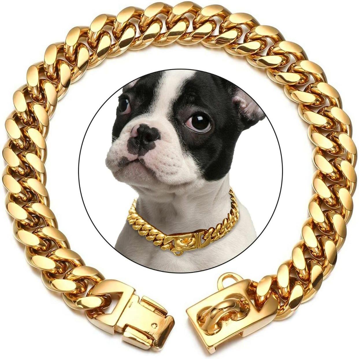 15MM/19MM new anti-bite stainless steel gold collar titanium steel dog leash dog collar collar