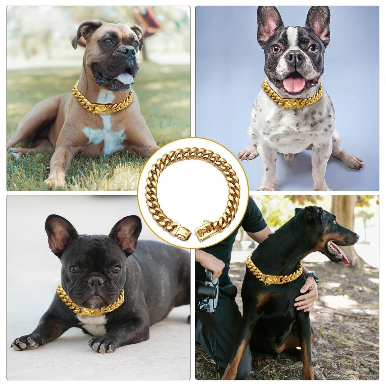 15MM/19MM new anti-bite stainless steel gold collar titanium steel dog leash dog collar collar