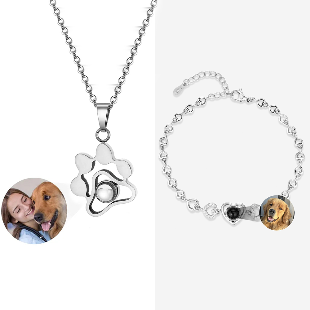 Custom Photo Projection Necklace and Bracelets With Picture Inside(2 Items)