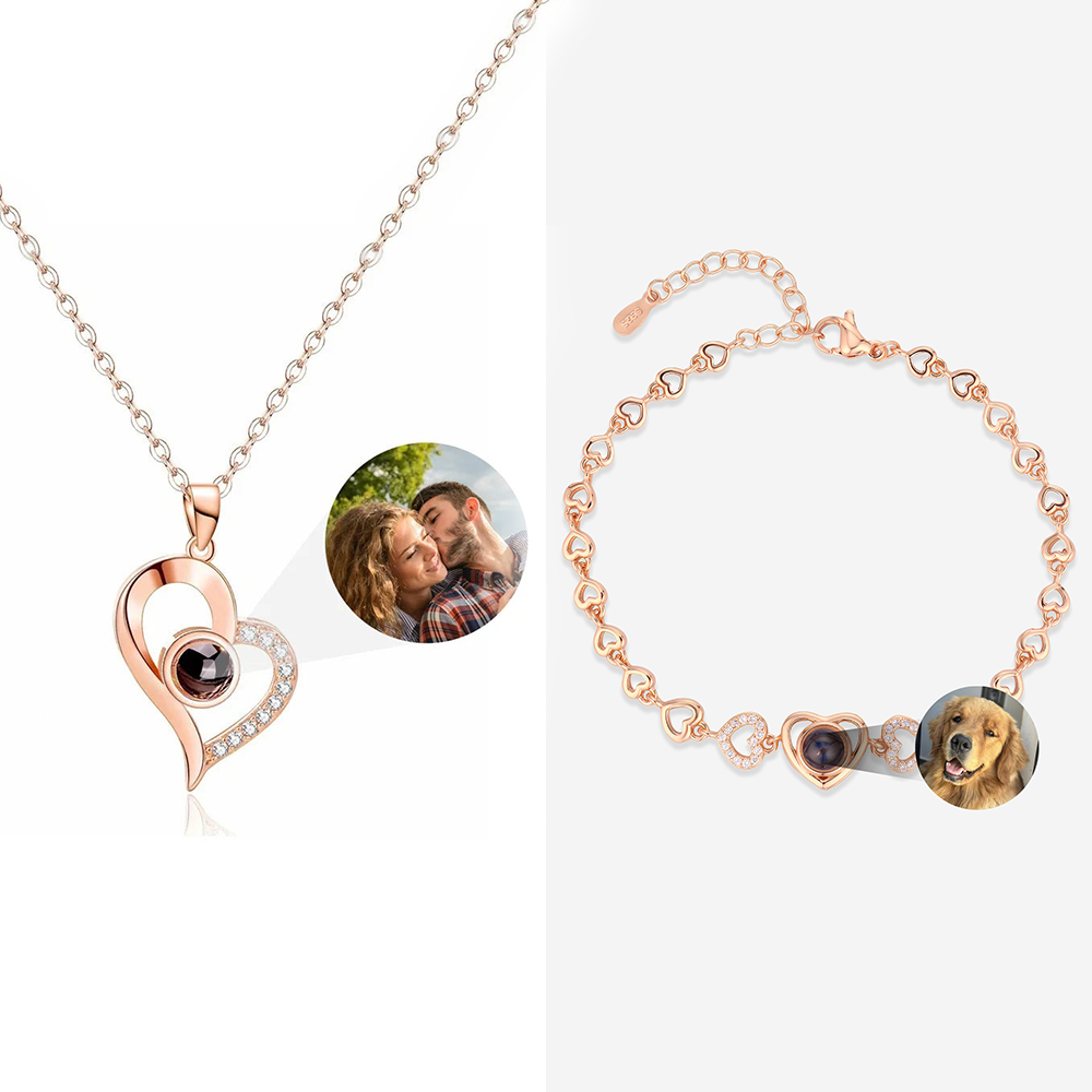 Custom Photo Projection Necklace and Bracelets With Picture Inside(2 Items)