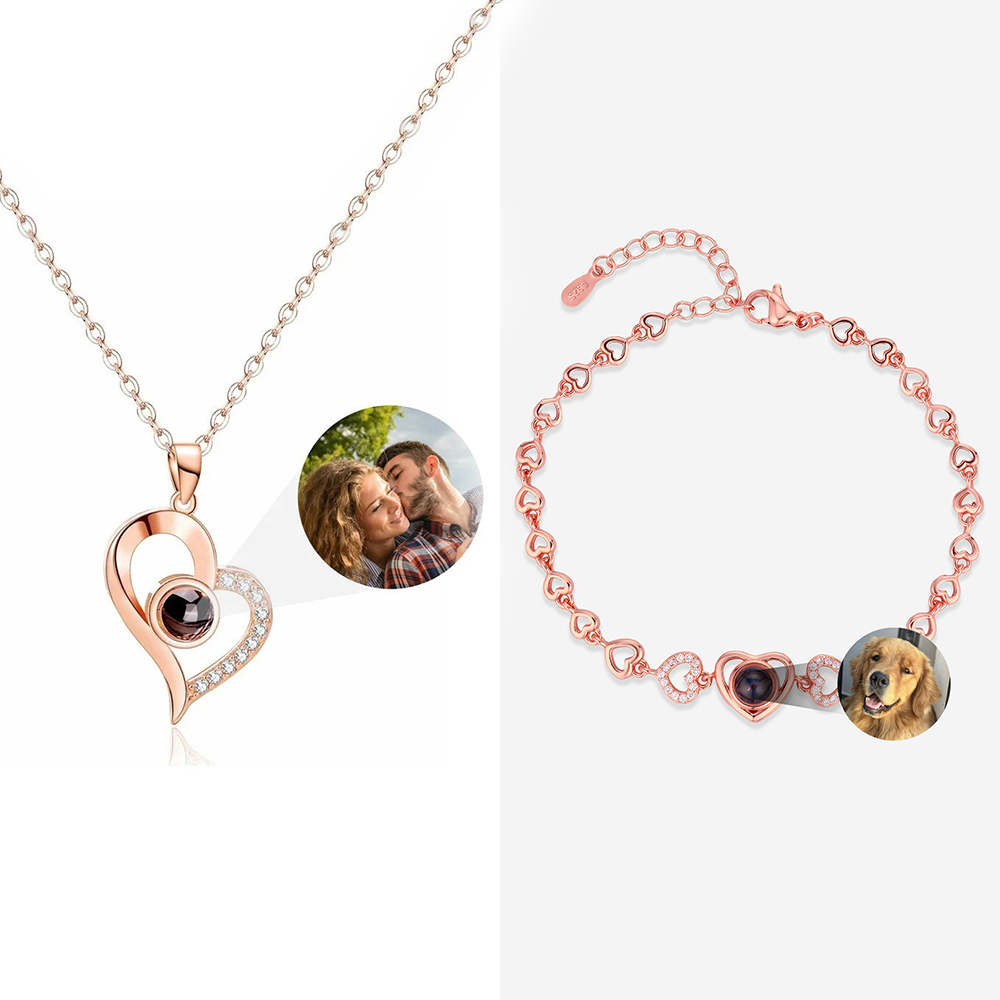 Custom Photo Projection Necklace and Bracelets With Picture Inside(2 Items)