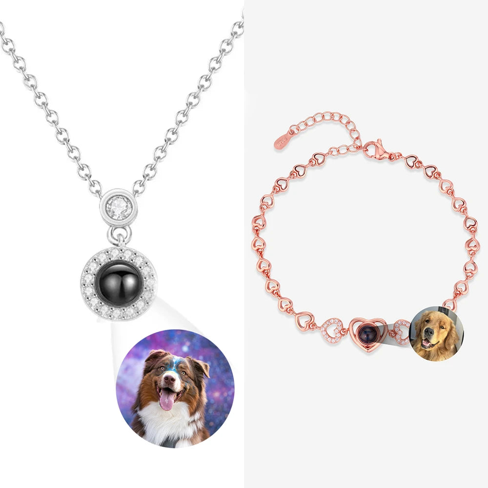 Custom Photo Projection Necklace and Bracelets With Picture Inside(2 Items)