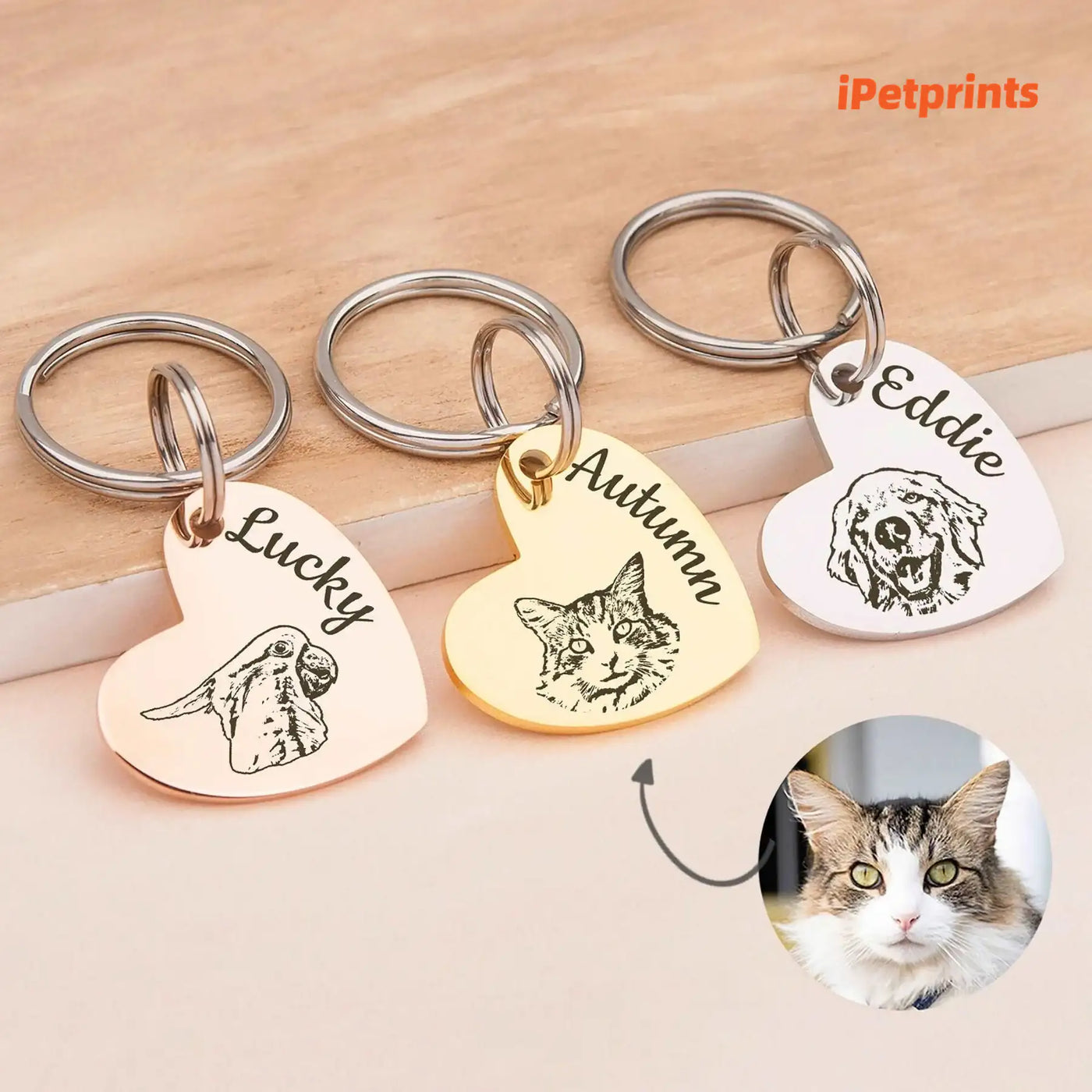 iPetprints Personalized Pet Keychain Heart Pendant
