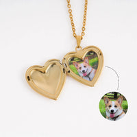 Customized Dog Heart Locket Necklace with picture Gold