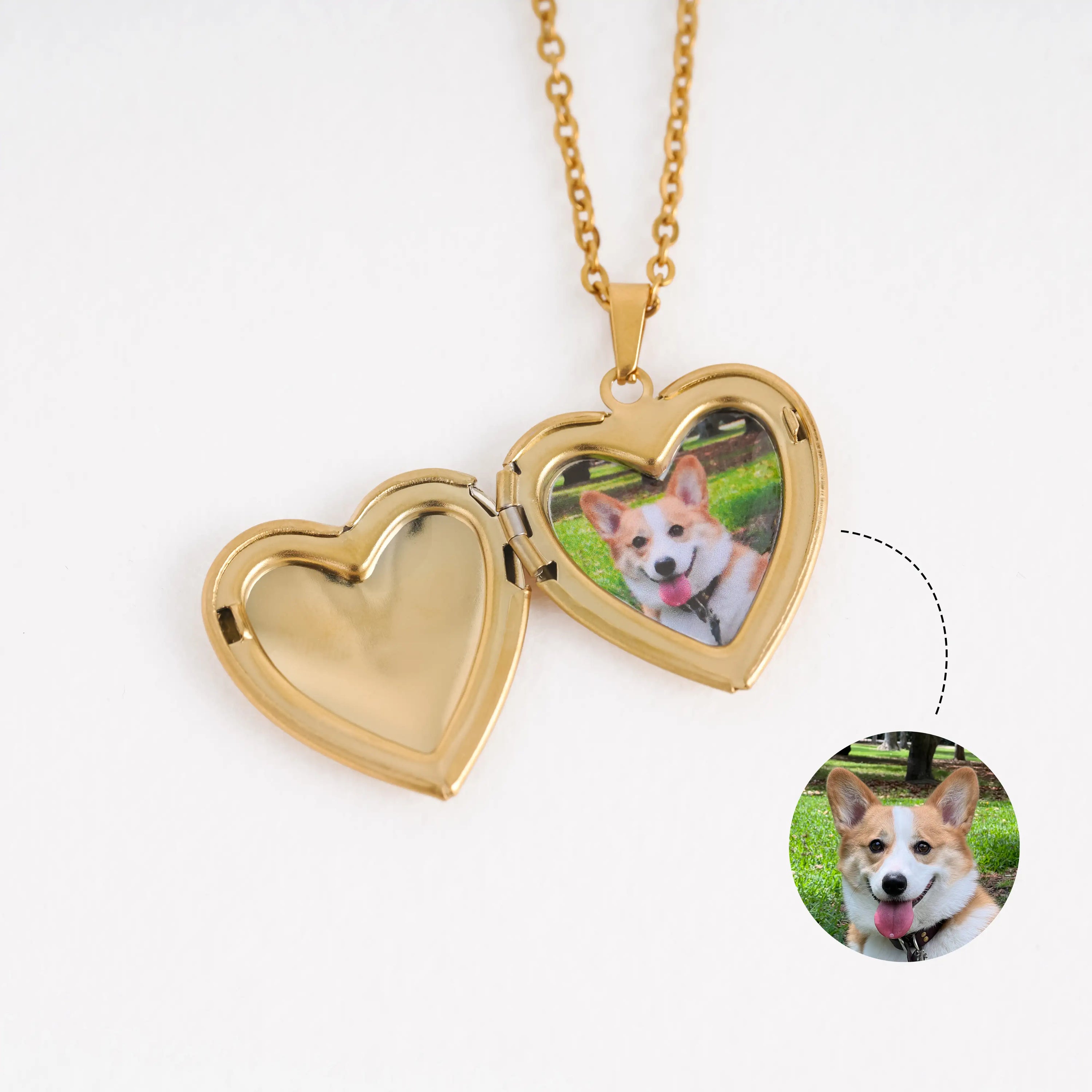 Customized Dog Heart Locket Necklace with picture Gold