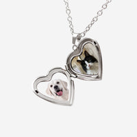 Custom pet portrait locket heart necklace photos included silver