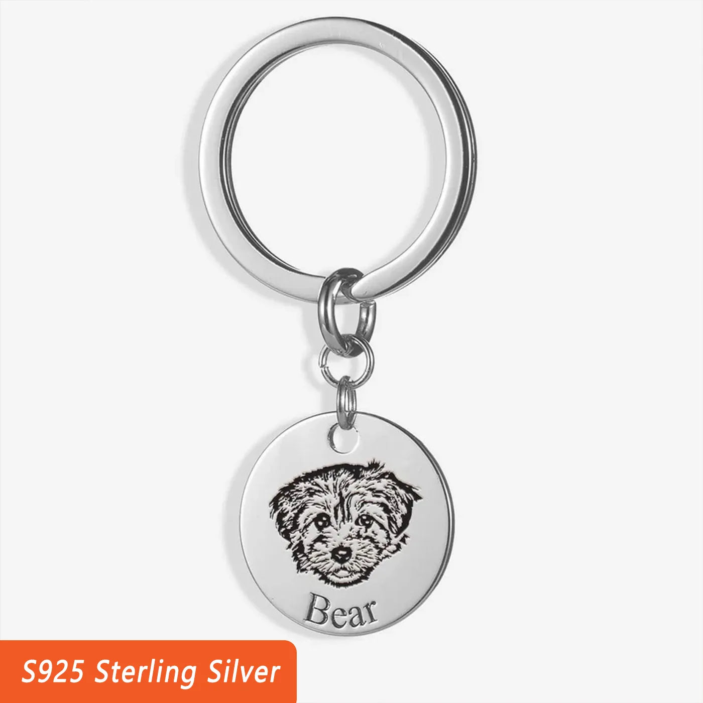 Sterling Silver Custom Dog Face Keychain