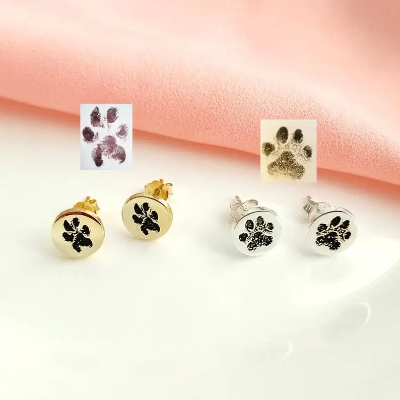 Custom Pet Paw Print Stud Earrings