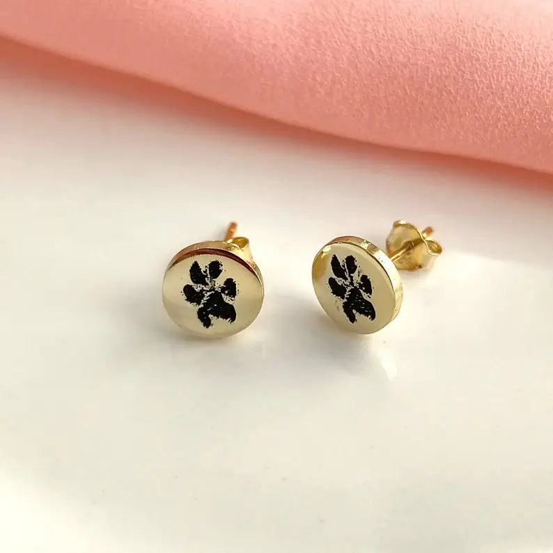 Custom Pet Paw Print Stud Earrings