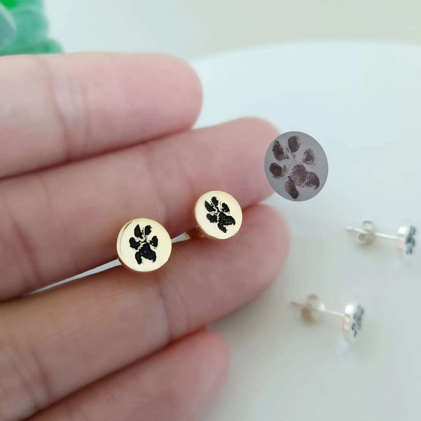 Custom Pet Paw Print Stud Earrings