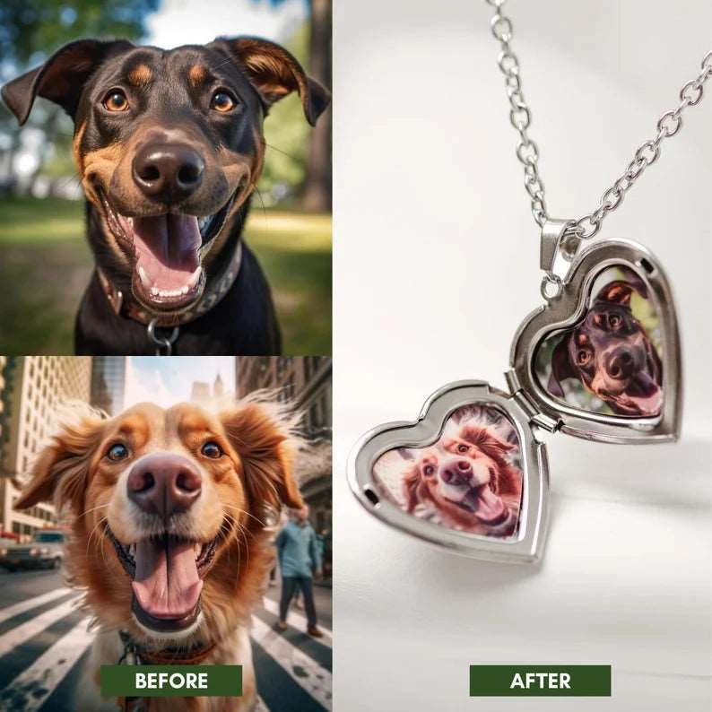 Custom Pet Portrait Locket Heart Necklace