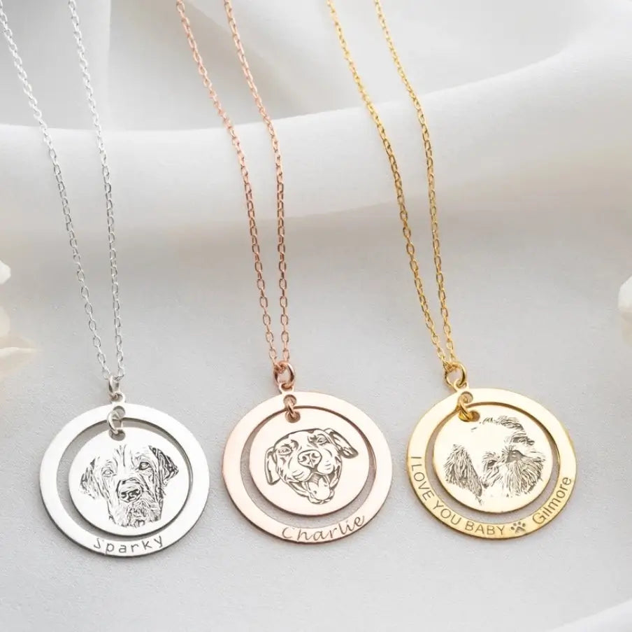 Customizable Pet Necklace with Picture Engraved and Pet Name