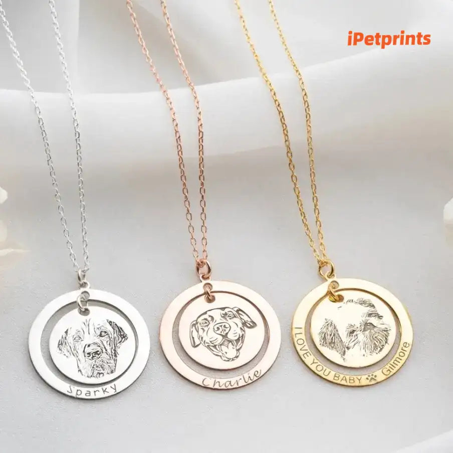 iPetprints Customizable Pet Necklace with Picture Engraved and Pet Name