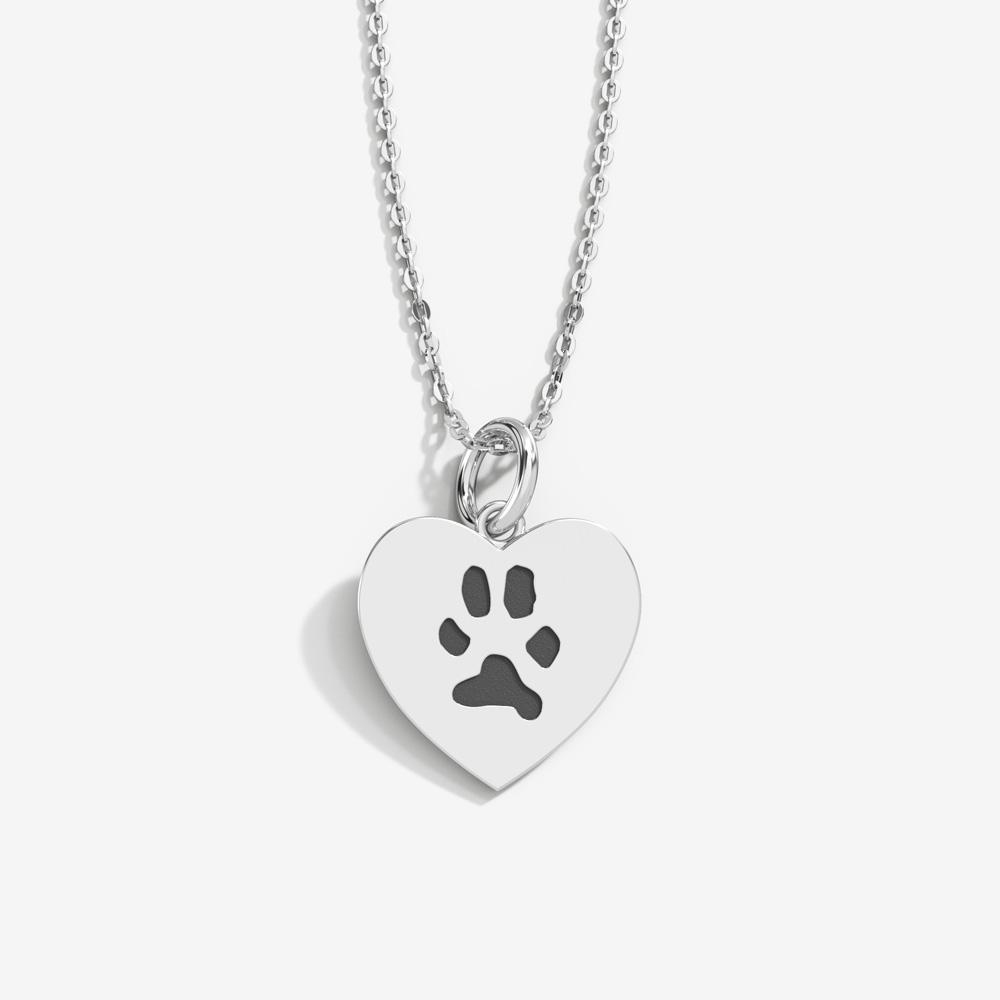 Paw and heart necklace silver