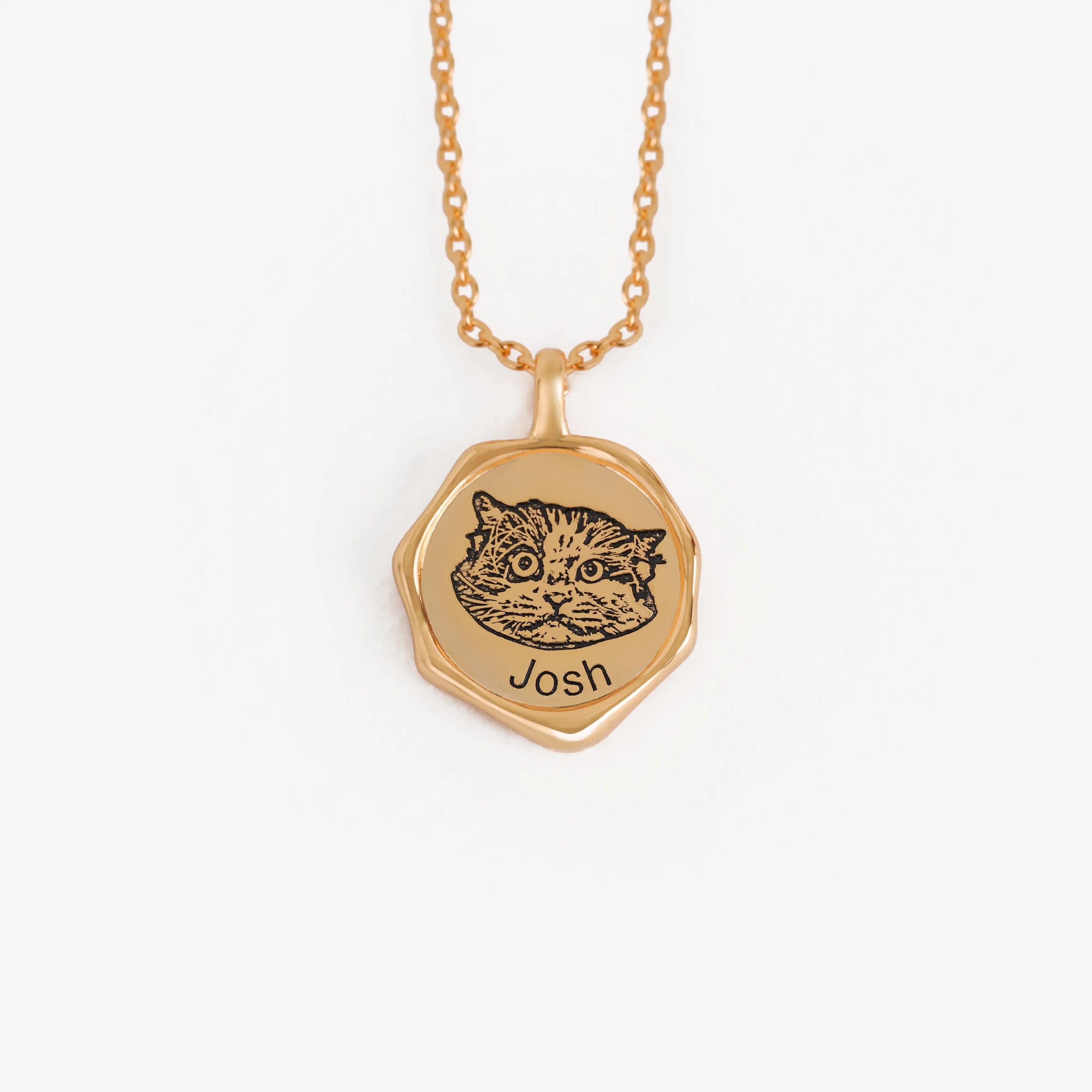 Cat necklace with picture and name gold