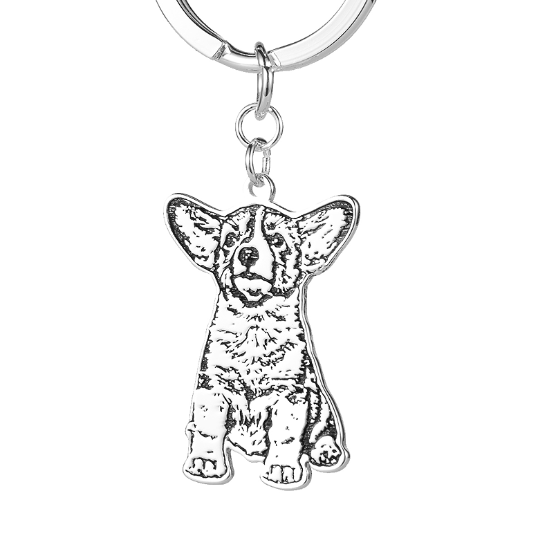 Personalized Custom Pet Portrait Dog Keychain, Cut Dog Shape