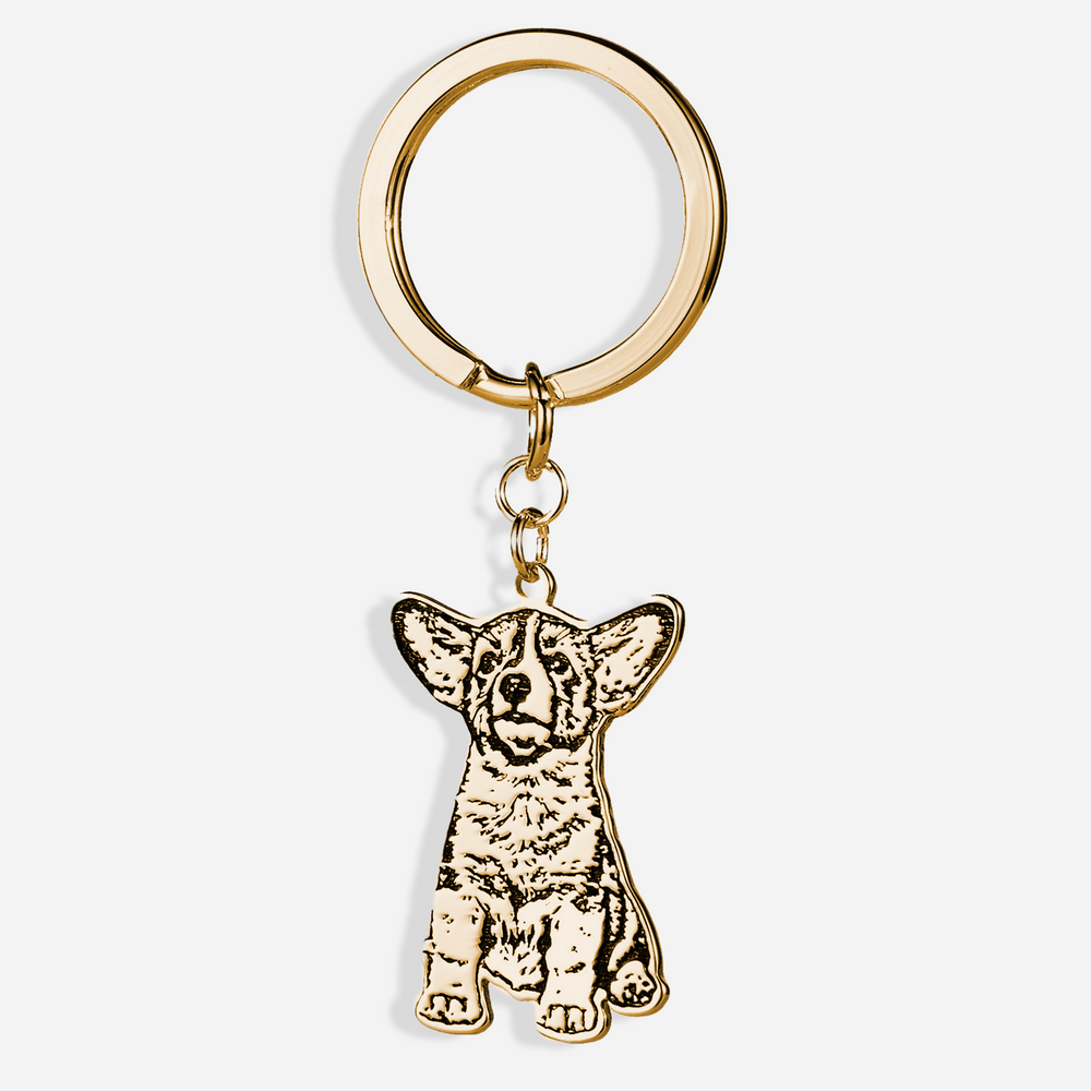 Personalized Custom Pet Portrait Dog Keychain, Cut Dog Shape