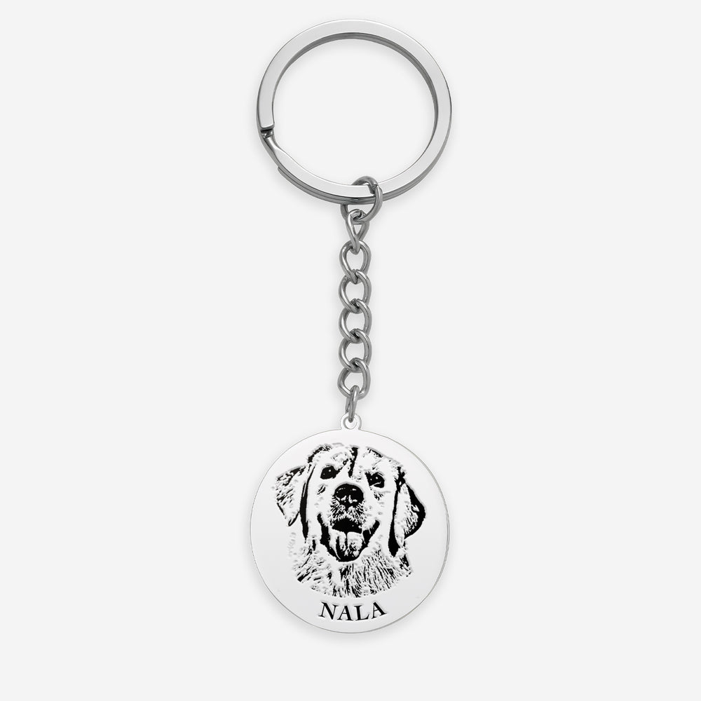 Pet Portrait Custom Name Keychain