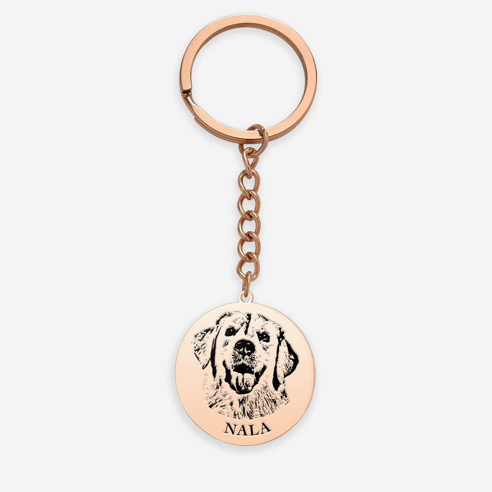 Pet Portrait Custom Name Keychain