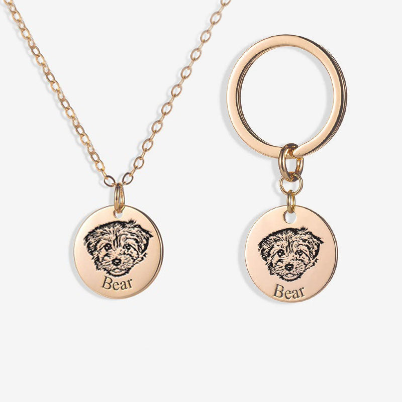 Personalized Pet Face Necklace and Keychain (2 piece set)