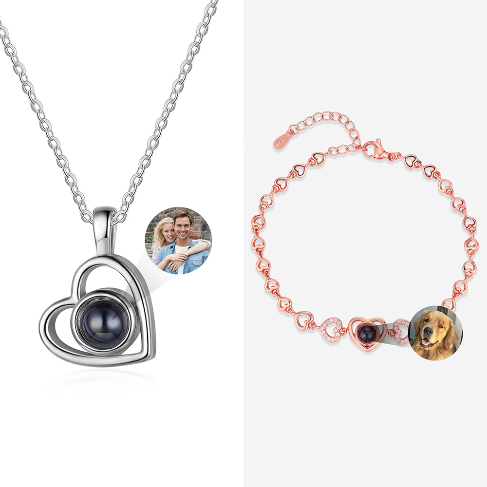 Custom Photo Projection Necklace and Bracelets With Picture Inside(2 Items)