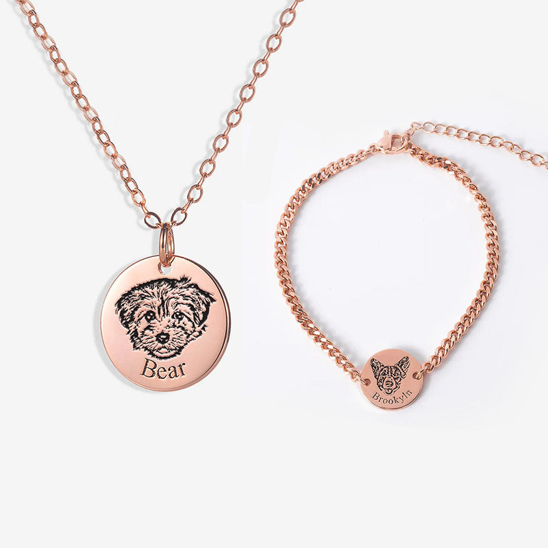 Personalized Pet Face Necklace and Bracelet(2 piece set)