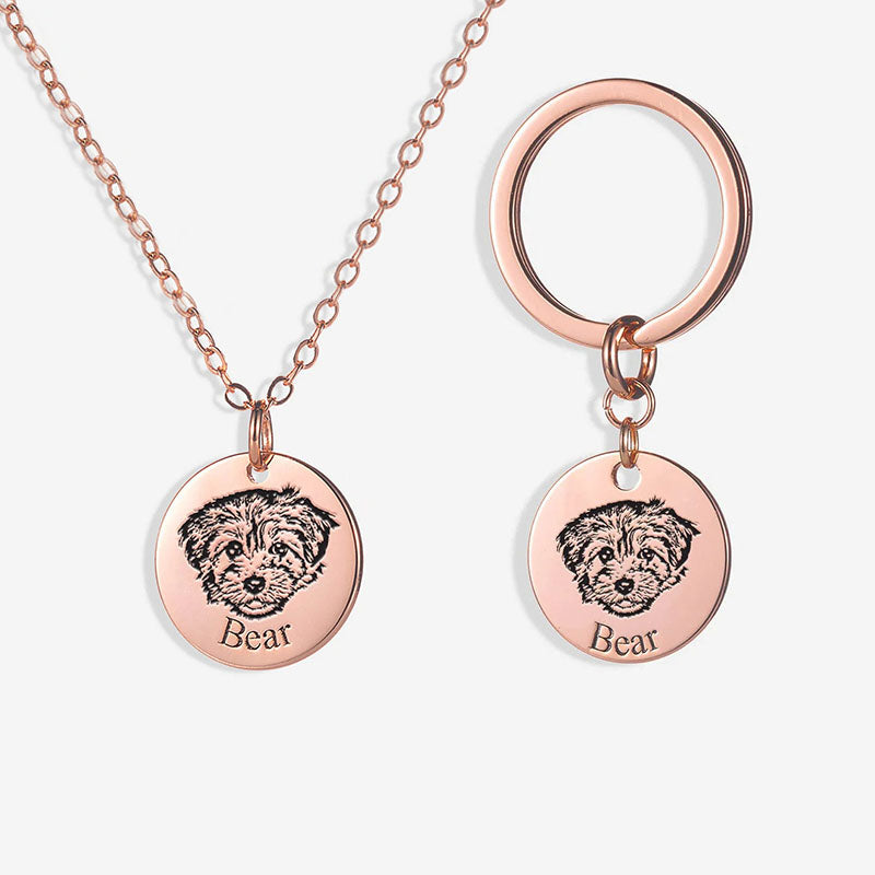 Personalized Pet Face Necklace and Keychain (2 piece set)