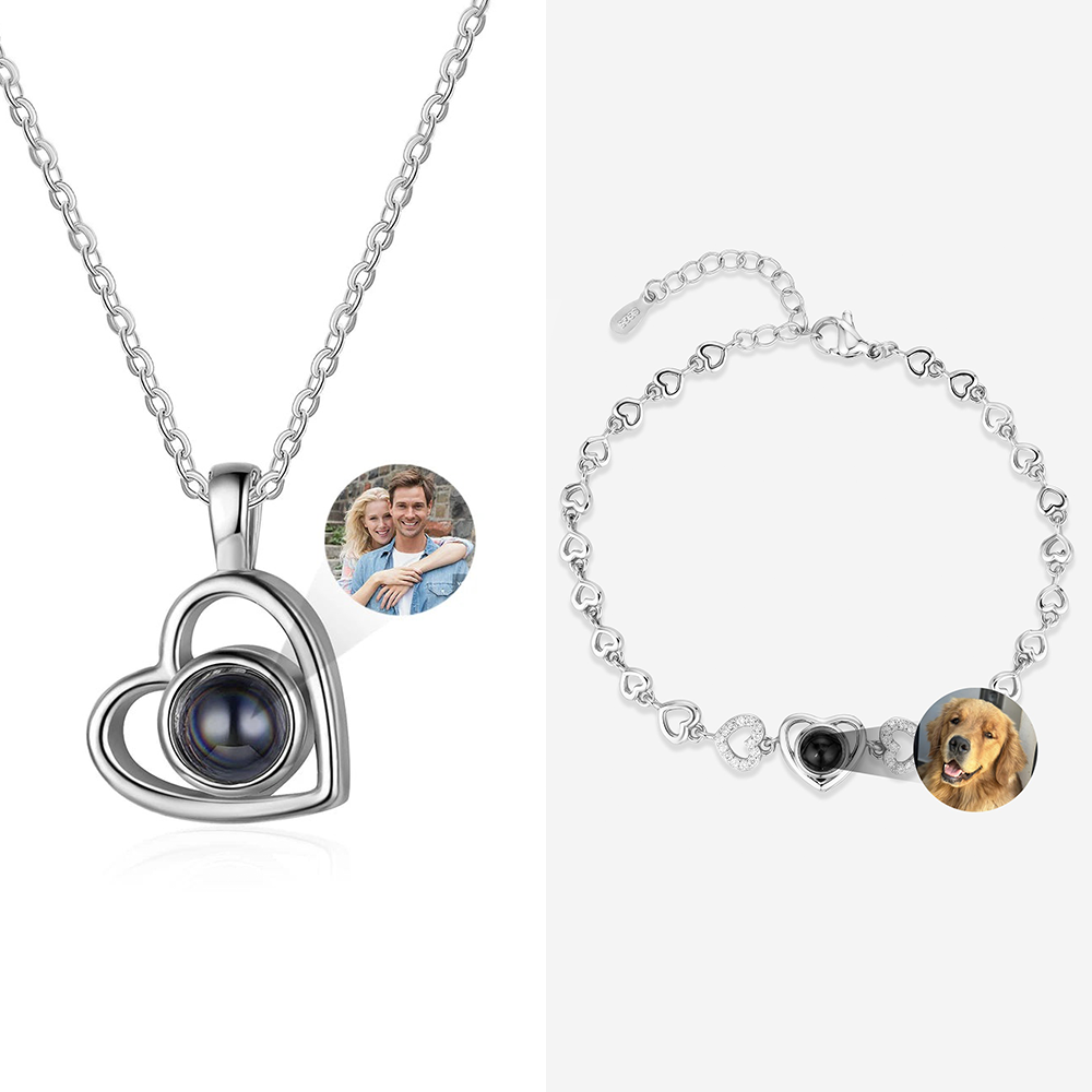 Custom Photo Projection Necklace and Bracelets With Picture Inside(2 Items)