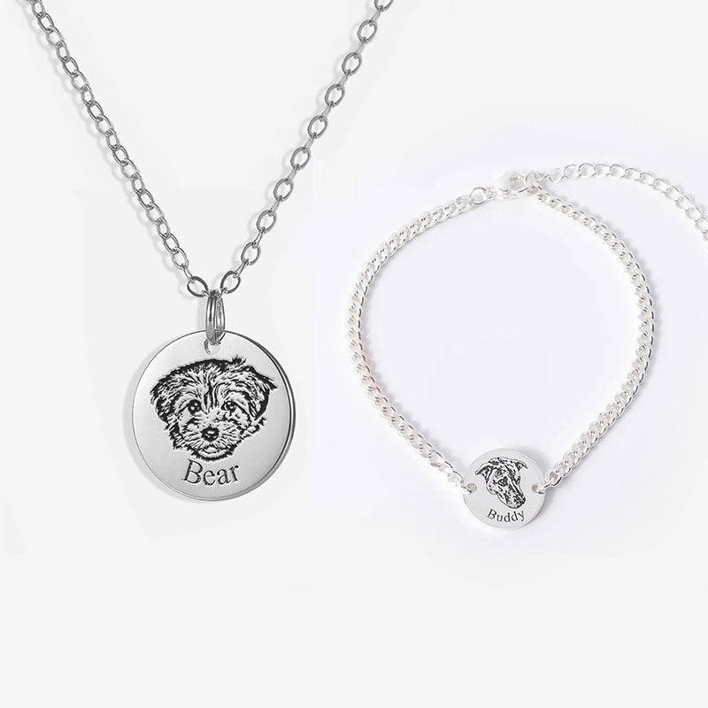 Personalized Pet Face Necklace and Bracelet(2 piece set)