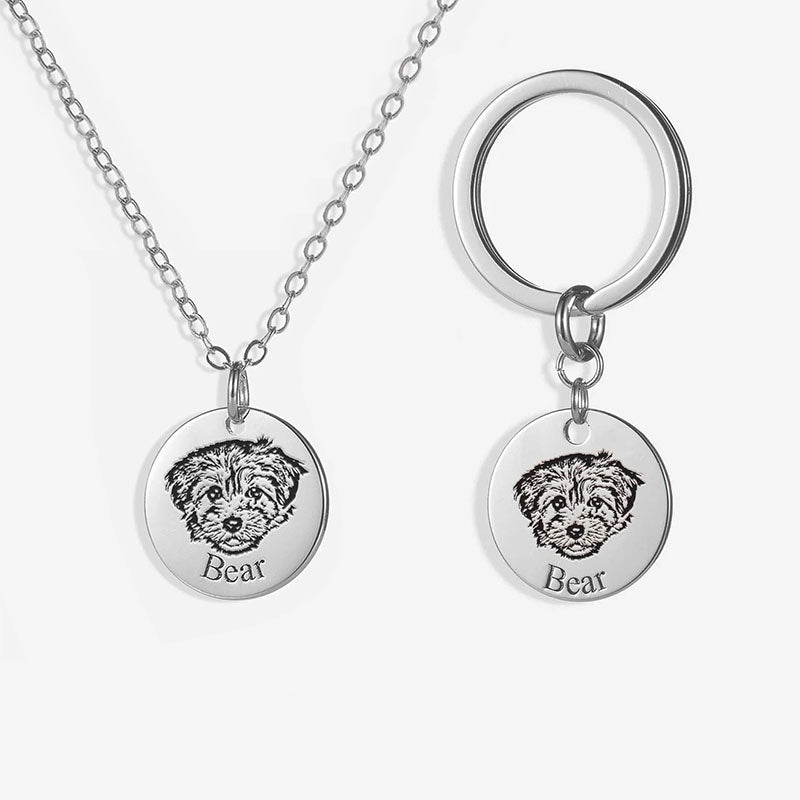 Personalized Pet Face Necklace and Keychain (2 piece set)