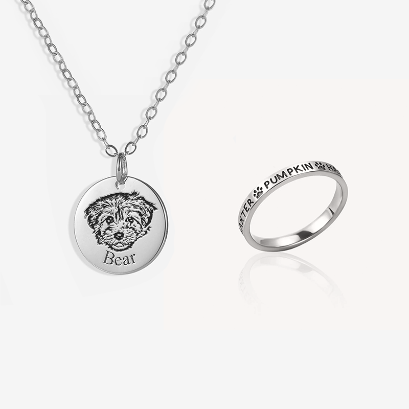 Custom Dog Necklace and Pet Name Ring (2 Items)